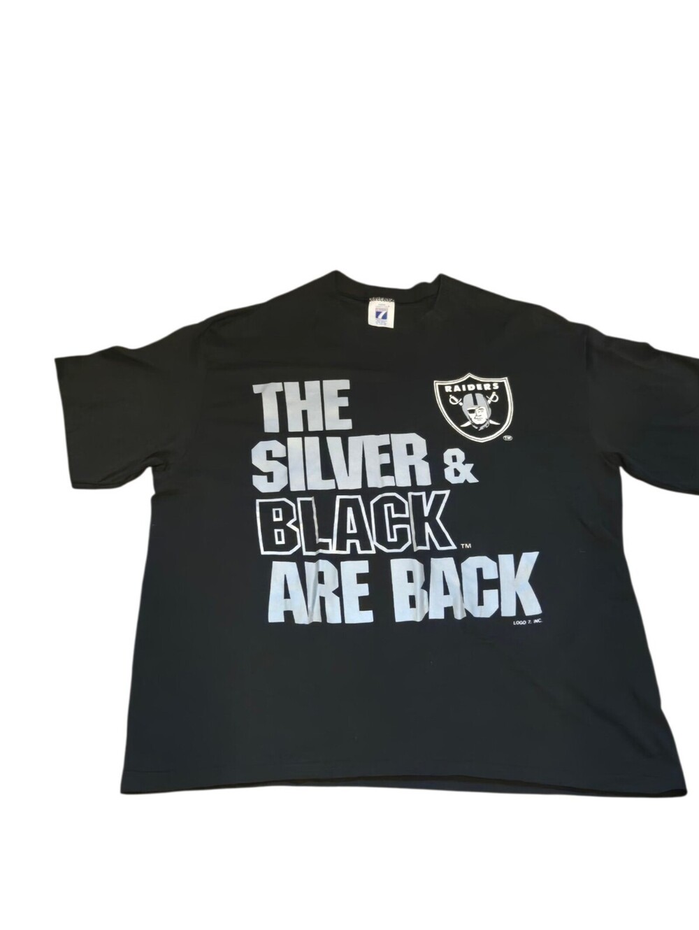 Vintage Oakland Raiders T-Shirt Men's XL Silver & Black Logo 7 Single Stitch